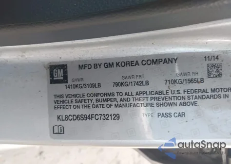 2015 Chevrolet Spark 1Lt Cvt z USA, uszkodzony, nr VIN KL8CD6S94FC732129